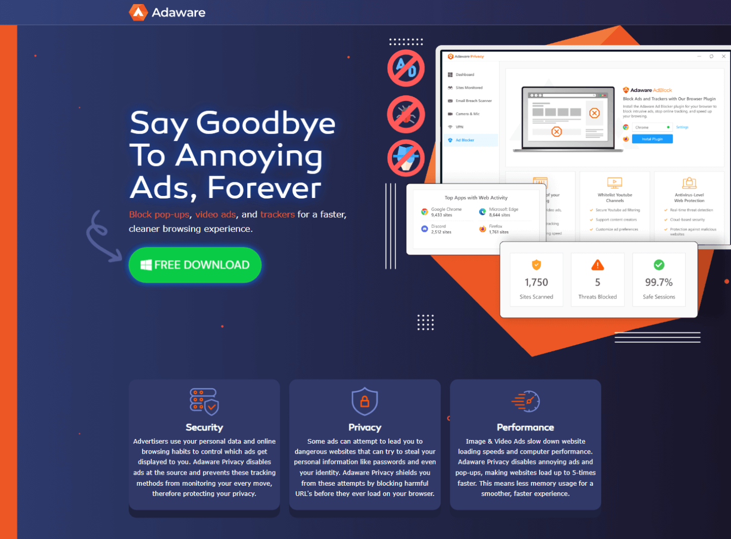 Adaware Privacy Suite Landing Page - Above The Fold Example